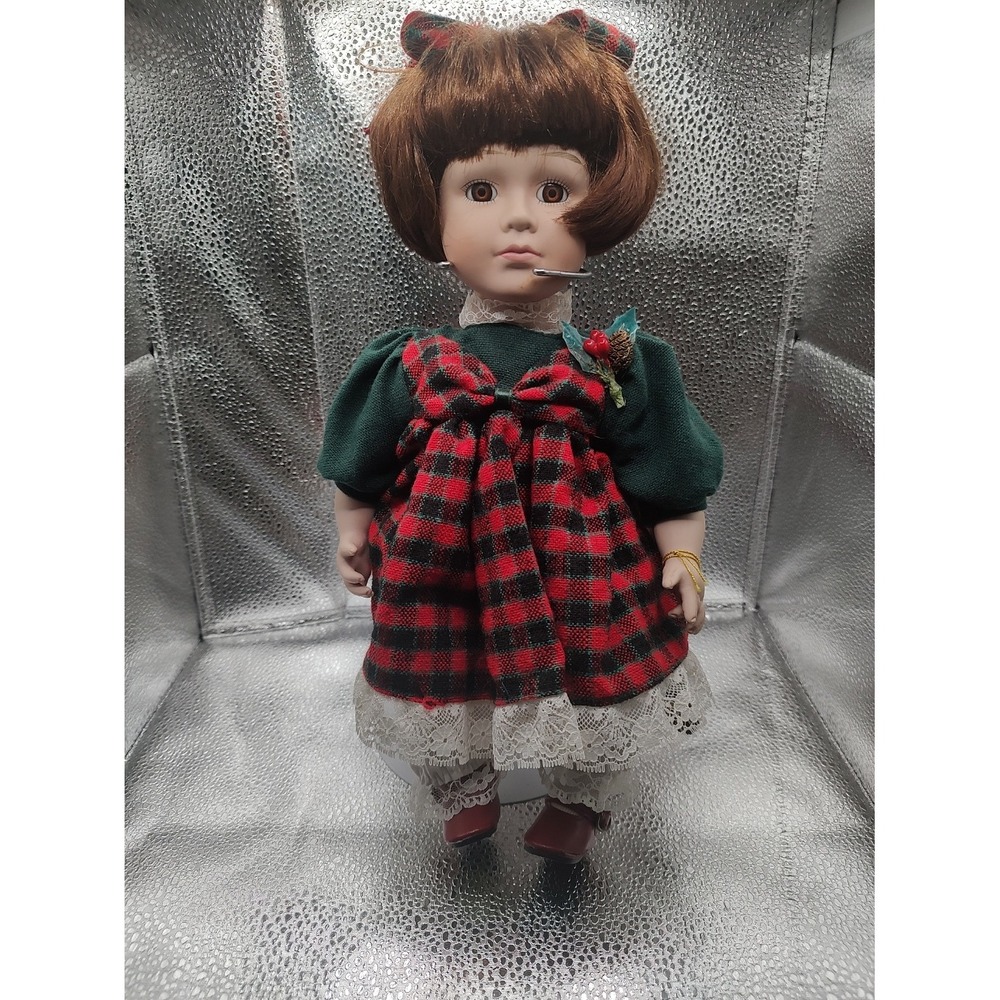 Brinns 1991 Authentic Collectible Edition Doll Red Plaid Dress‎ Victorian Style